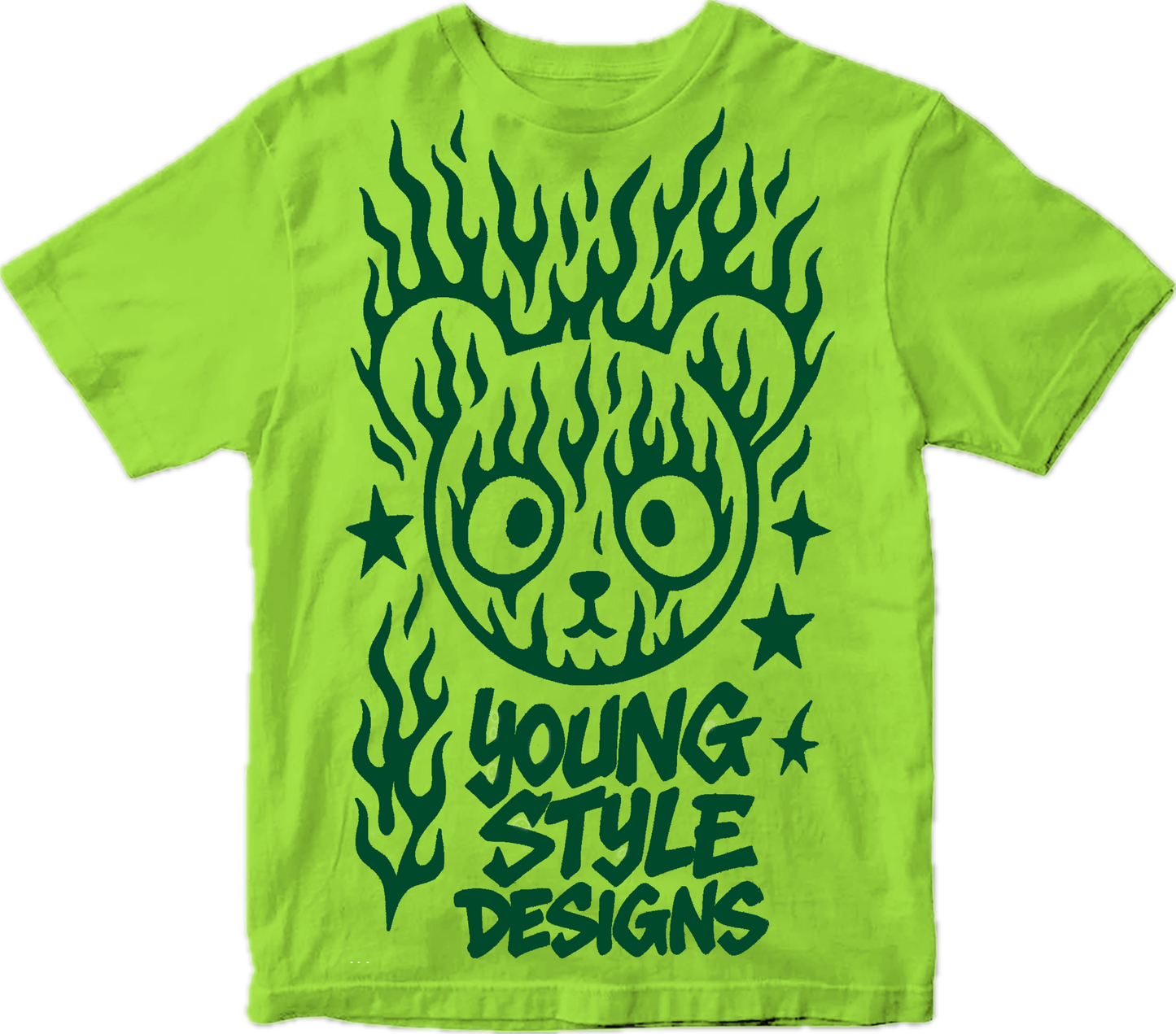 lime green shirt on dark green vinyl
